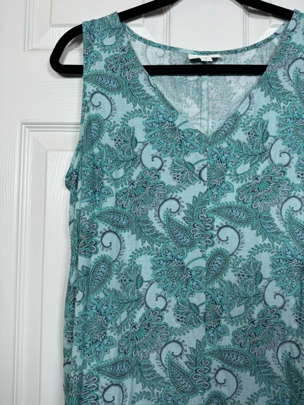 Pure Jill Linen Blend Paisley Midi Dress Blue Green Boho Relaxed - Picture 2 of 7